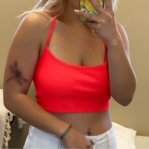 Bright coral halter crop top